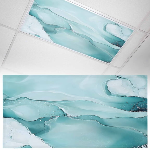 1 Pack Abstract Marble Texture Fluorescent Light Covers for Ceiling Lights Blue Green Wavy Pattern Magnetic Ceiling Light Covers Overhead Light Filters for Office Classroom Home