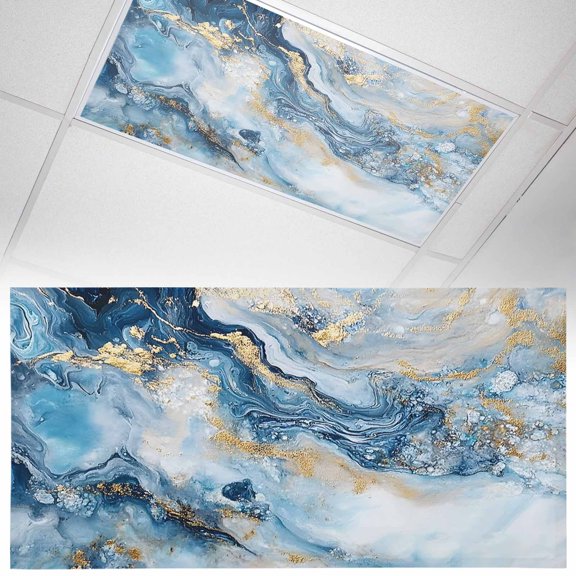 1 Pack Abstract Marble Texture Fluorescent Light Covers for Ceiling Lights Gradient Green Gold Waves Magnetic Ceiling Light Covers Overhead Light Filters for Office Classroom Home