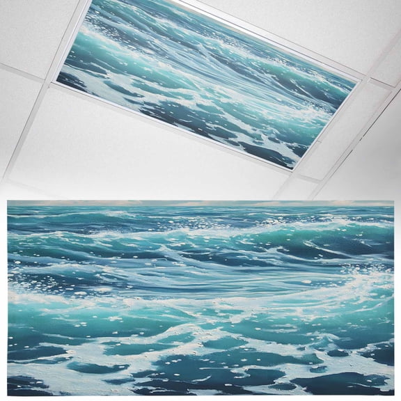 1 Pack Abstract Ocean Waves Fluorescent Light Covers for Ceiling Lights Modernism Blue Marine Magnetic Ceiling Light Covers Overhead Light Filters for Office Classroom Home