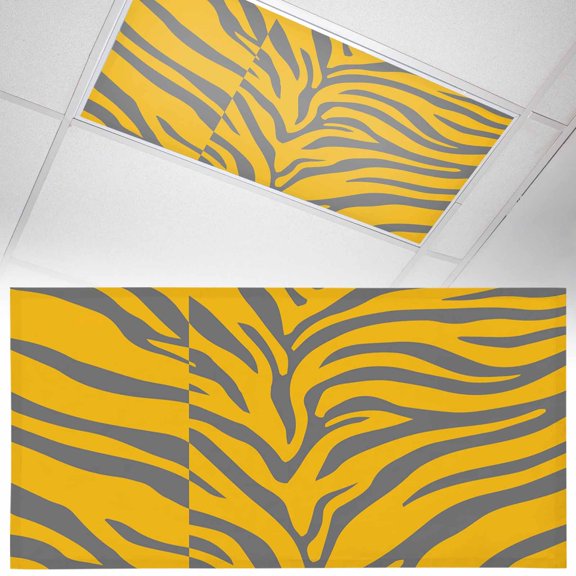1 Pack Abstract Tiger Print Fluorescent Light Covers for Ceiling Lights Yellow Grey Animal Fur Texture Modern Art Magnetic Ceiling Light Covers Overhead Light Filters for Office Classroom Home