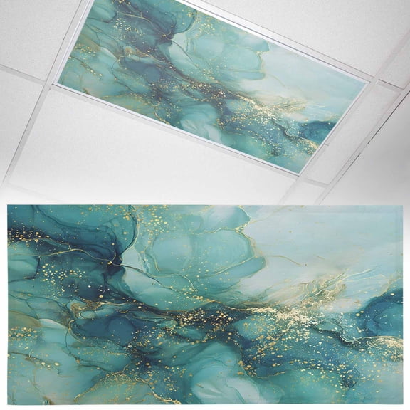 1 Pack Abstracts Marble Fluorescent Light Covers for Ceiling Lights Teal Green Glod Ombre Stone Crack Texture Magnetic Ceiling Light Covers Overhead Light Filters for Office Classroom Home