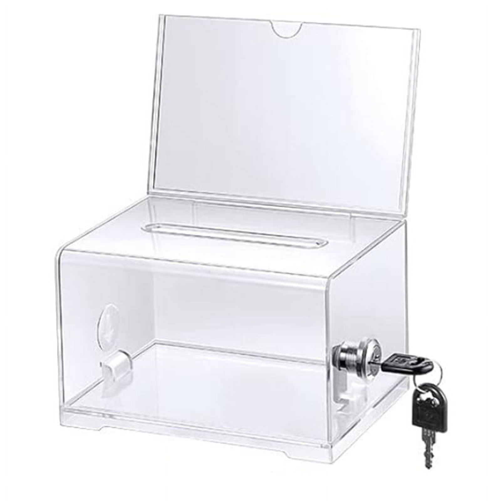 1 Pack Acrylic Donation Box with Lock, Clear Ballot Box with Sign