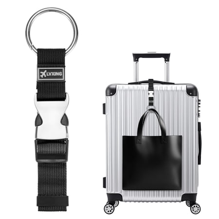 1-Pack Add A Bag Luggage Strap, Adjustable Suitcase Belt, Carry Strap with Ring Buckle [Black]