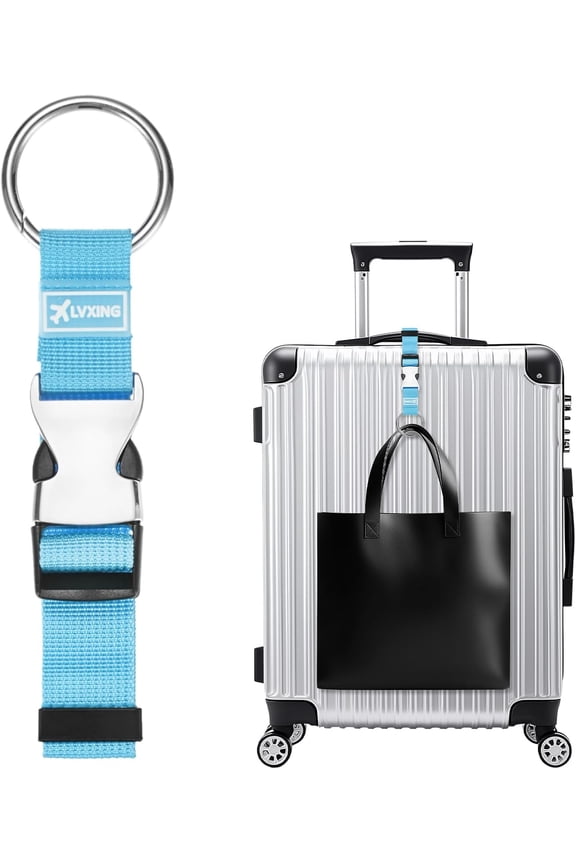 1-Pack Add A Bag Luggage Strap, Adjustable Suitcase Belt for Connecting Luggage/Backpack/Jacket, Carry Strap with Ring Buckle [Blue]