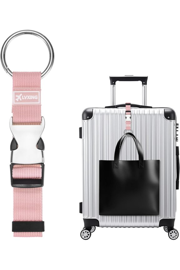 1-Pack Add A Bag Luggage Strap, Adjustable Suitcase Belt for Connecting Luggage/Backpack/Jacket, Carry Strap with Ring Buckle [Pink]