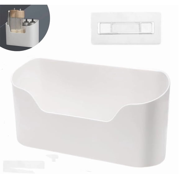 1 Pack Adhesive Wall Mount Cabinet Door Organizer, HYG Plastic Storage Box Holder for Kitchen & Bathroom, Hanging Shelves Caddy for Organizing Utensils, Cosmetics, Toiletries, Seasonings