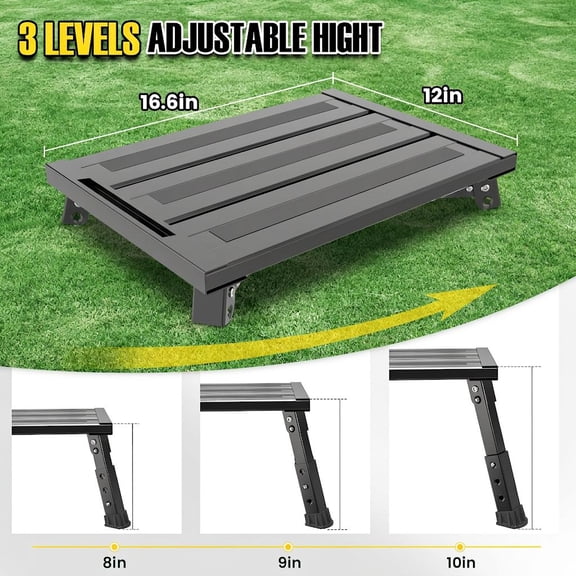 1-Pack Adjustable RV Step Stool, Wide Anti-Slip Platform, Foldable , Aluminum Frame, Black