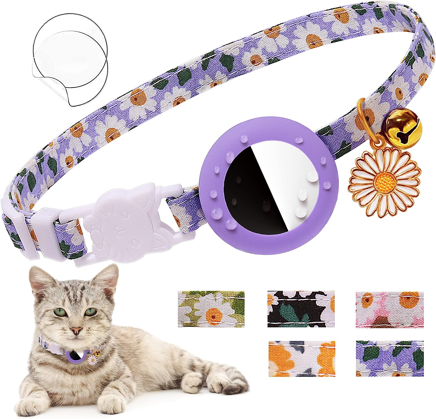 1 Pack Airtag Cat Collars, Breakaway Cat Collars with Bells and Daisy