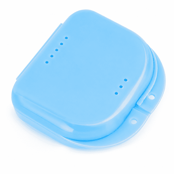 1 Pack Airtight Vented Retainer Case Denture Mouthguard Container for Travel Home Use Blue