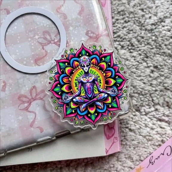 1 Pack Alien Mandala Magnetic Phone Grip, Trippy Psychedelic Alien Phone Grip, Neon Vibrant Zen Phone Stand, Aesthetic Extra-Terrestrial Accessory Gift