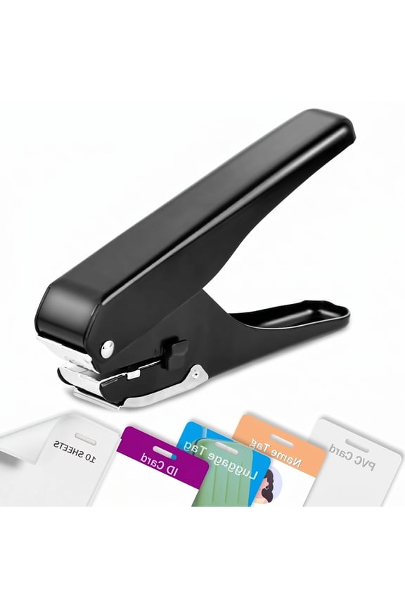 1-Pack All Metal Slot Punch, Handheld ID Card Badge Hole Puncher for Name Tags and Luggage Tags, Black