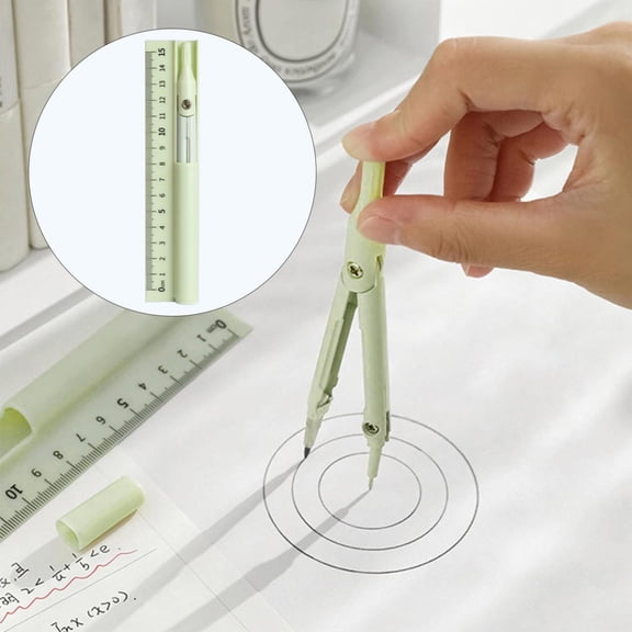 1 Pack All-in-One Compass Ruler, 15cm Multifunctional Drawing Tool and Circle Maker, Integrated Geometry Set with Pen Holder and Protractor, Aesthetic School and Art Supplies (Fresh Green)