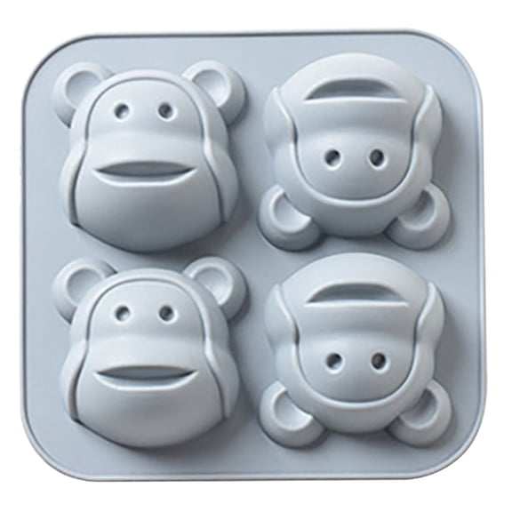 1 Pack Animal Monkey Soap Molds, Non-Stick Animal Jello Mold, 4 Cavity Chocolate Candy Molds, Silicone Baking Molds ,for DIY Candy Cakes Cookies Ice Cube Fondant Pudding Jelly,5.5*5.4 Inch.