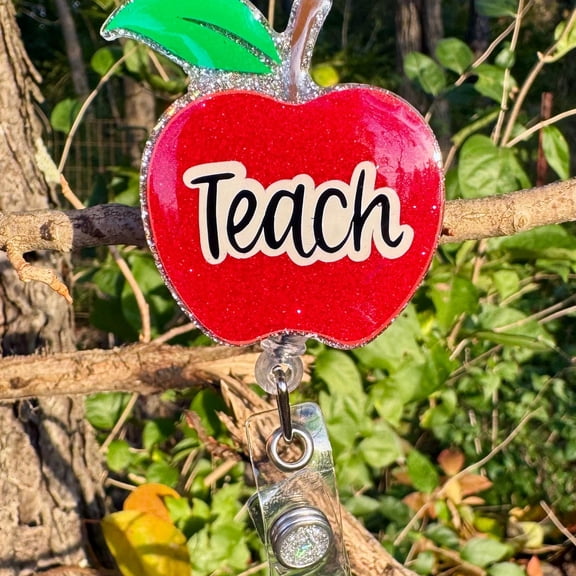 1 Pack Apple Teach Customizable Name Badge Reel, Teacher, School, Gift
