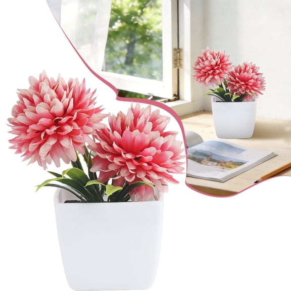 1 Pack Artificial Chrysanthemum Potted Plant Faux Mum Flower with Plastic Pot for Living Room Desk Shelf Home Decor 12x5cm, Clearance Pink