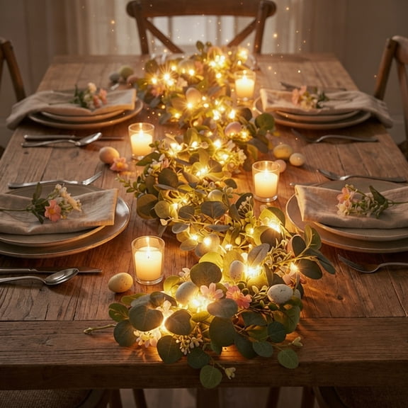 1 Pack Artificial Eucalyptus Garland with Lights, 5.6FT Artificial Greenery Garlands, Battery Operated Twig Vine for Room Stairs Mantle Wedding Holiday Mothers Day Decoration Indoor Outdoor