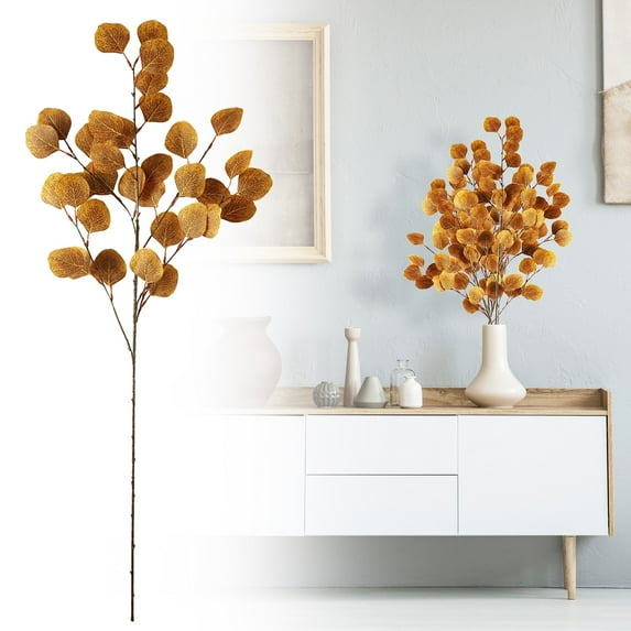 1 Pack Artificial Eucalyptus Stems Leaves 90cm Long Faux Eucalyptus Branches,Artificial Flowers Greenery for Home Decor Flower Arrangement Wedding Party Table Centerpiece (Yellow)