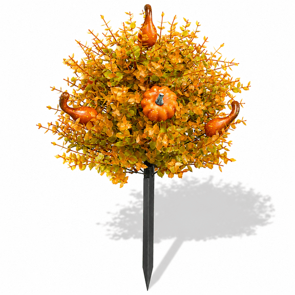 1 Pack Artificial Fall Pumpkin Tree Stakes, 22 inch Pumpkin Topiary Outdoor with Ground Spikes, Faux Autumn Flowers for Porch Planters, Garden Yard Thanksgiving Halloween Decor