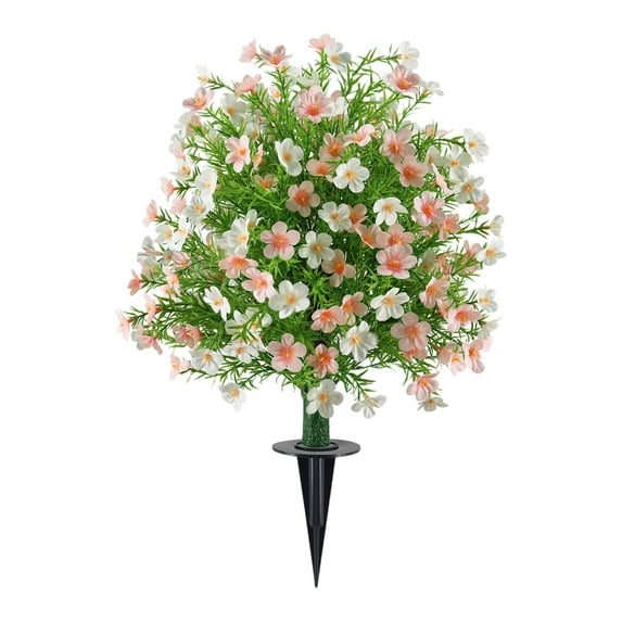 1 Pack Artificial Flowers with Spike, Faux Flower Bushes, Fake Boxwood Topiary Ball Tree with Ground Spike, Artificial Plants for Pot Fillers Planter Porch Yard Outside Spring Decoration