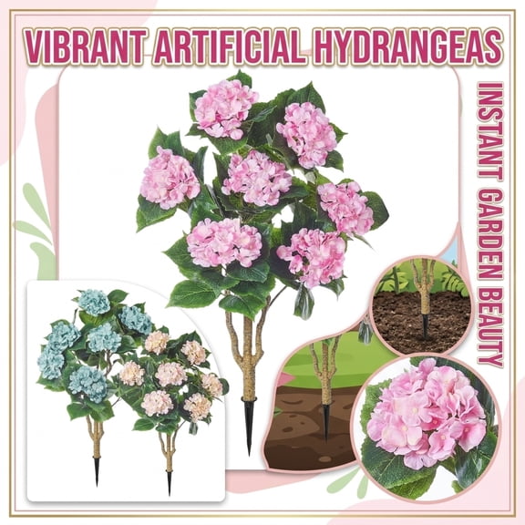 1 Pack Artificial Hydrangea Trees with Spikes 3 ft Faux Hydrangea Flower UV Resistant Spring Summer Floral Blooming Bush for Indoor Outdoor Wedding Front Door Porch Backyard (Light Blue)