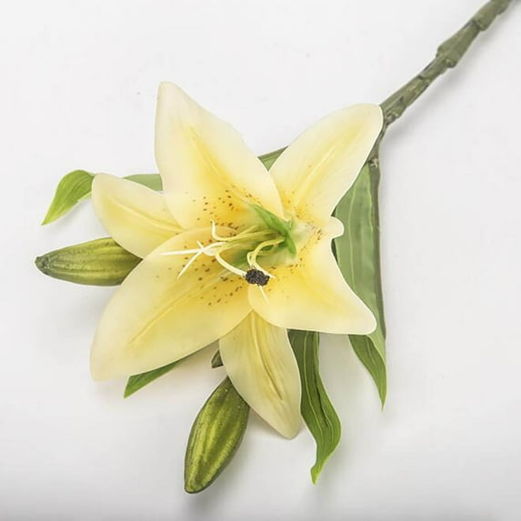 1 Pack Artificial Lily Flowers Full Bloom Fake Latex Real Touch Artificial Flower Bouquets with 3 Heads Wedding Party Decor Home Decor, (Yellow)