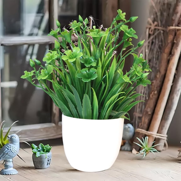 1 Pack Artificial Plants,Plastic Fake Plants Green Indoor Faux Green Grass Potted Plants Decorative Plant for House Office Outdoor Balcony Desk Bathroom Decoration