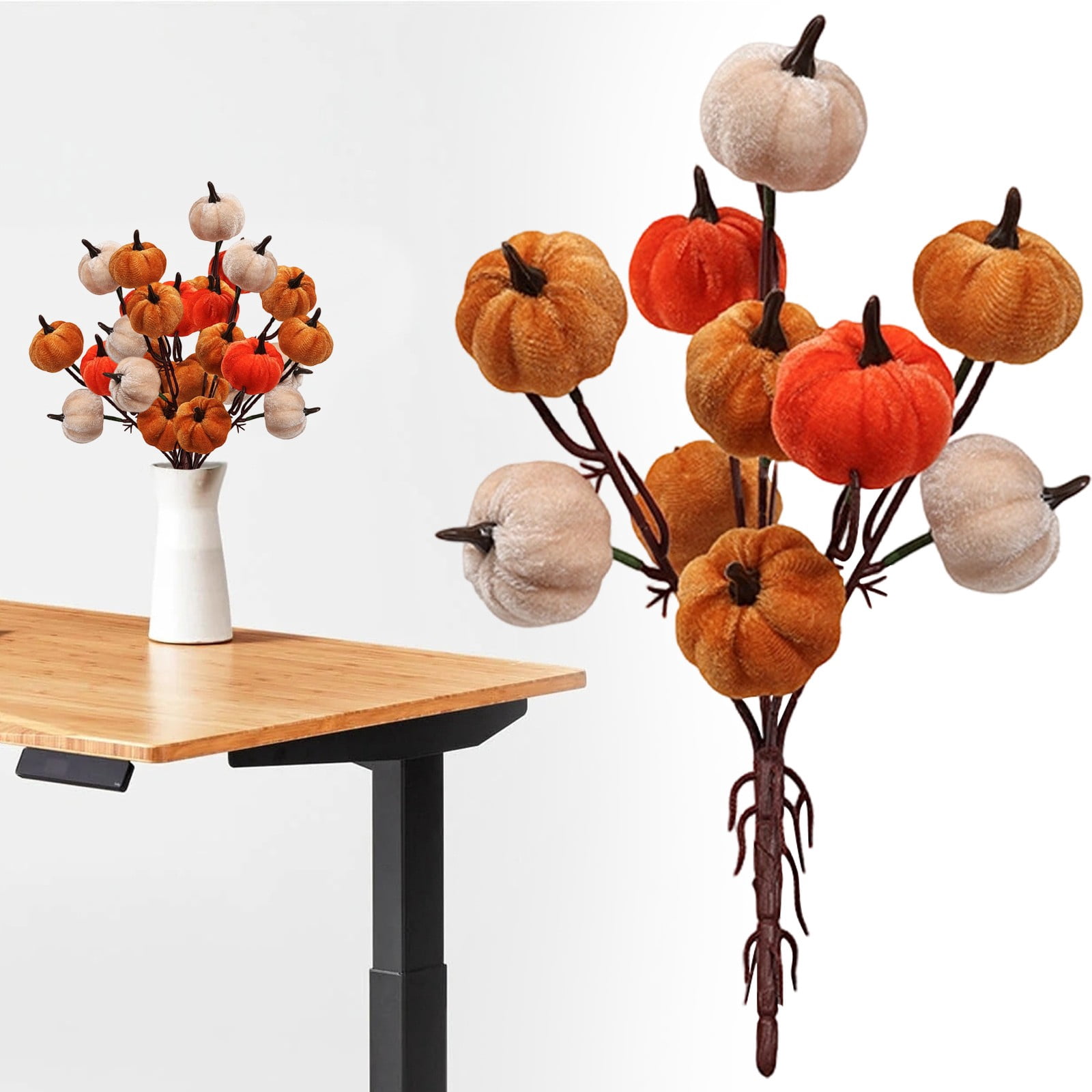 Fall Stems 1 Pack Artificial Pumpkin Pick 13.39” Tall Orange Berry Stems Fall ...