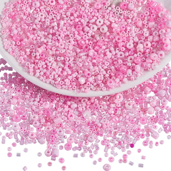 1 Pack Assorted Glass Seed Beads Bugle Beads Tube Beads for Jewelry Making 1.5-4.5mm Tube Loose Glass Seed Spacer Beads Bulk for DIY Jewelry Bracelet Neckalce Earring Making (Pink)