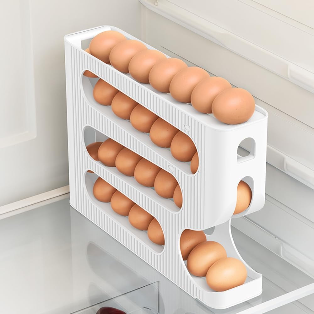 1-Pack Automatic Rolling Egg Dispenser for Refrigerator, Egg Rack Holds 28 Large Eggs, Space Saving Egg Holder & Organizer Tray, Fridge Storage, Easy Access