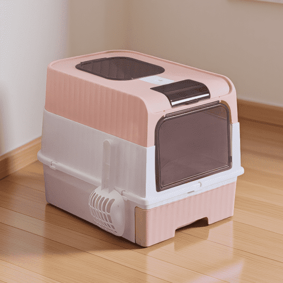 1-Pack Automatic Self-Cleaning Cat Litter Box, Open Entry, Quiet , Scoop Included, Pink