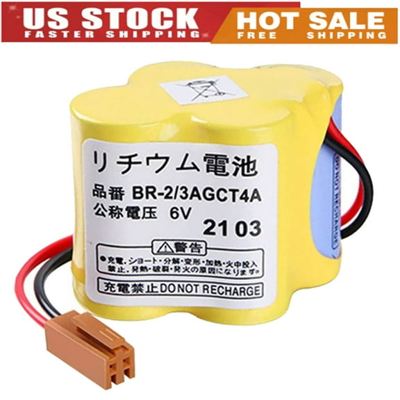 (1-Pack) BR-2/3AGCT4A 6V 4400mAh Replacement Lithium Battery Non-rechargeable for FANUC A98L-0031-0025 CNC System with Brown Plug