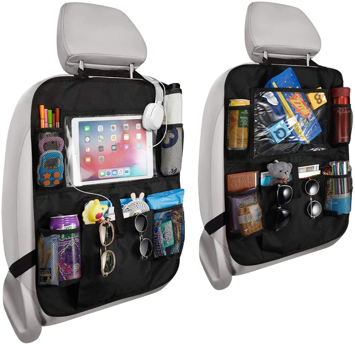 Car Backseat Organizer,(2 Pack) Car Back Seat Storage Organizer, Kick Mat  Seat Protector with 11 Tablet Holder for Kids Toddlers,8 Storage