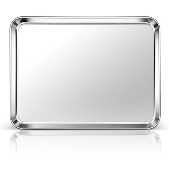 1 Pack Baking Sheet, 16x12 Inch Stainless Steel Cookie Tray Set for Oven, Metal Jelly Roll Pan for Baking Cooking Toasting, Rustproof & Non Stick, Mirror Finish & Dishwasher Safe