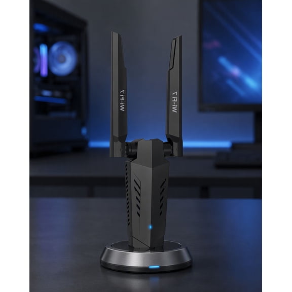 1 Pack -Band USB WiFi 7 Adapter for Desktop PC, 6.5 Gbps Long Range Wireless Network Card with External Antennas, 2.4/5/6 GHz, USB 3.0