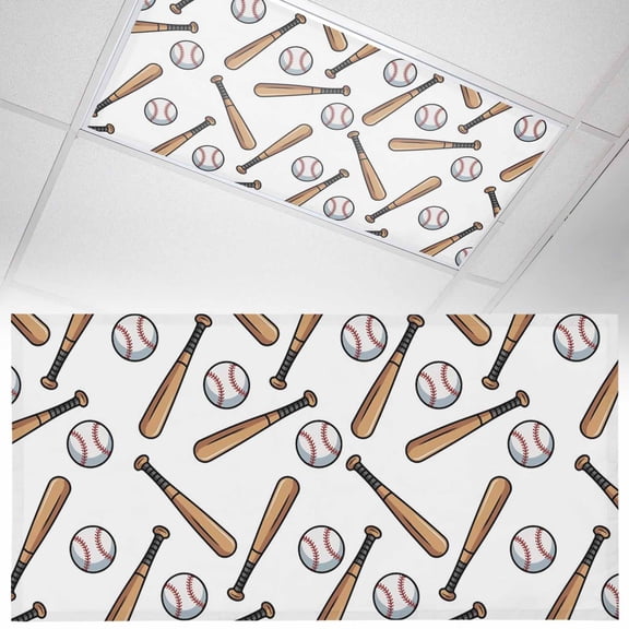 1 Pack Baseball Fluorescent Light Covers for Ceiling Lights Retro Sports Style Baseball Bats Minimalist Modern Magnetic Ceiling Light Covers Overhead Light Filters for Office Classroom Home