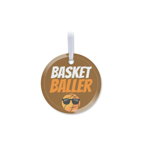 1 Pack - Basketball Baller Fanatic's Tempered Glass Christmas Ornament - 3 Inch Round