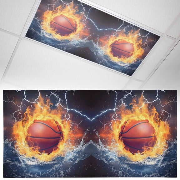 1 Pack Basketball Fluorescent Light Covers for Ceiling Lights Abstract Fire and Water Lightning Impact Magnetic Ceiling Light Covers Overhead Light Filters for Office Classroom Home