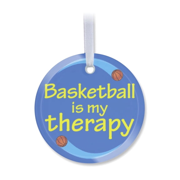 1 Pack - Basketball Is My Therapy Fanatic's Tempered Glass Christmas Ornament - 3 Inch Round