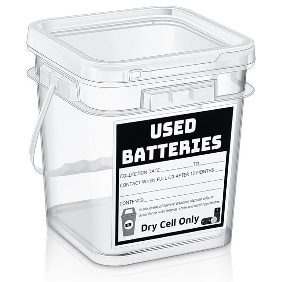 1 Pack Battery Disposal Container Battery Recycling Container 1.32 Gallons Capacity Dry Cell Storage Recycling Bin with Label (Transparent)