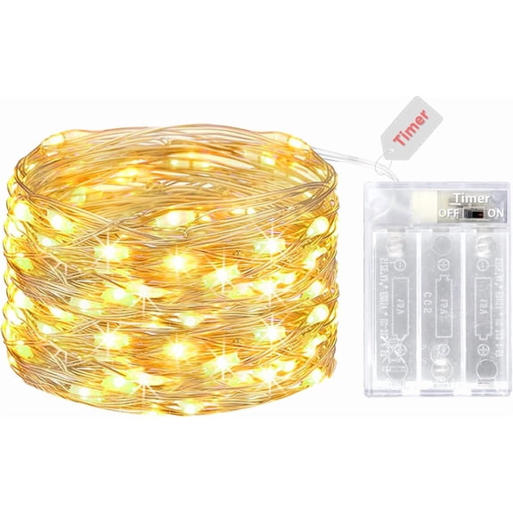 1 Pack Battery Operated Fairy Lights with Timer 16ft 50LED, Waterproof Mini String Lights for Wedding Christmas Bedroom Decor, Yellow