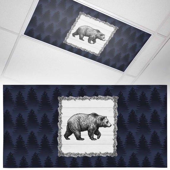 1 Pack Bear Fluorescent Light Covers for Ceiling Lights Pine Needles Pine Fruit Blue Forest Retro Magnetic Ceiling Light Covers Overhead Light Filters for Office Classroom Home
