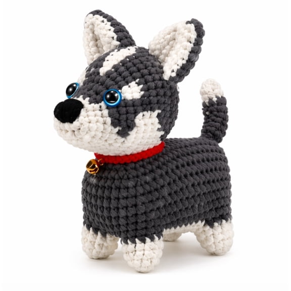 Husky Dog Crochet Kit for Beginners, Dog Amigurumi Starter Set with Step by Step Video Tutorial, TIKA