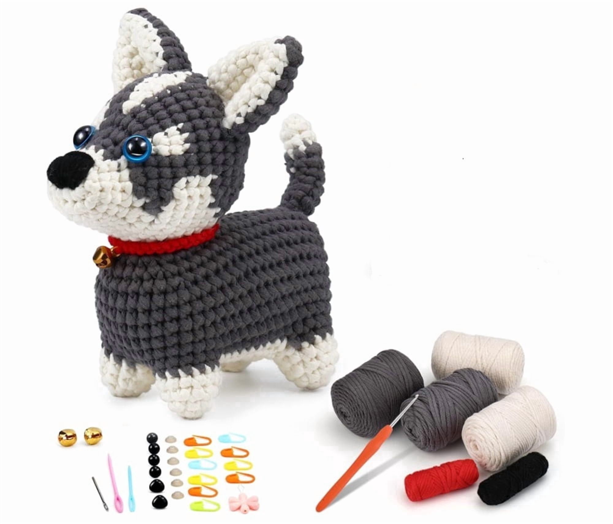 Husky Dog Crochet Kit for Beginners, 1-Pack Amigurumi Starter Set with Step-by-Step Video Tutorial, User Manual, TIKA