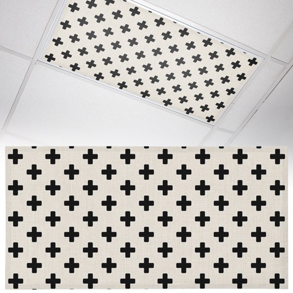 1 Pack Beige Black Checkered Fluorescent Light Covers for Ceiling Lights Country Abstract Geometric Diagonal Plaid Magnetic Ceiling Light Covers Overhead Light Filters for Office Classroom Home