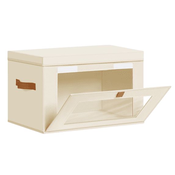 1 Pack Beige Closet Storage Bins with Lids Front Opening Storage Bin Collapsible Fabric Organizer with Clear Window Dual Handles Closet Clothes Blanket Book Storage Box for Home DIMJ