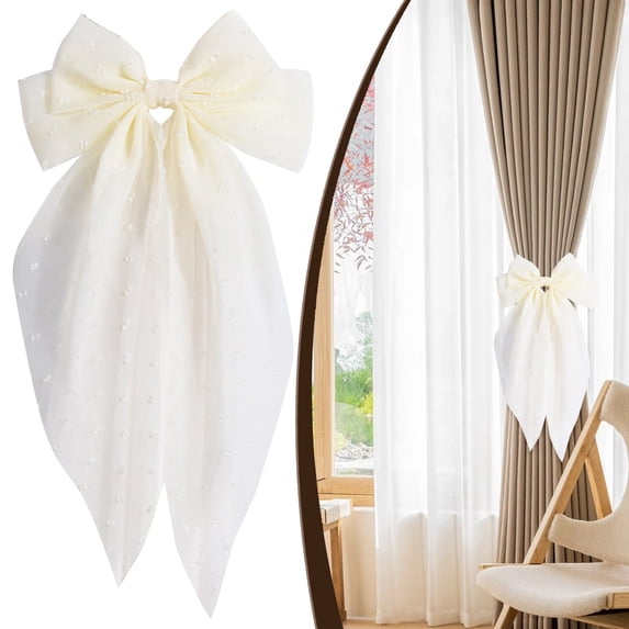1 Pack Beige Curtain Tiebacks, Neutral Bow Curtain Ties with Clips, Decorative Sheer Curtain Holdbacks, Farmhouse Curtain Tie Backs for Bedroom Living Room Minimalist Home Decor(Beige)