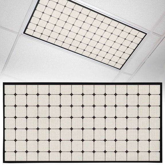 1 Pack Beige Gingham Fluorescent Light Covers for Ceiling Lights Modern Minimalist Black Line Grid Points Checkered Magnetic Ceiling Light Covers Overhead Light Filters for Office Classroom Home