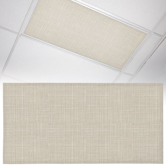 1 Pack Beige Solid Fluorescent Light Covers for Ceiling Lights Minimalist Cloth Cream Khaki Linen Texture Rustic Magnetic Ceiling Light Covers Overhead Light Filters for Office Classroom Home