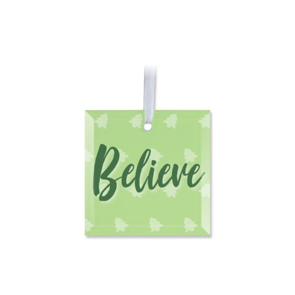 1 Pack - Believe Tempered Glass Christmas Ornament - 3 Inch Square