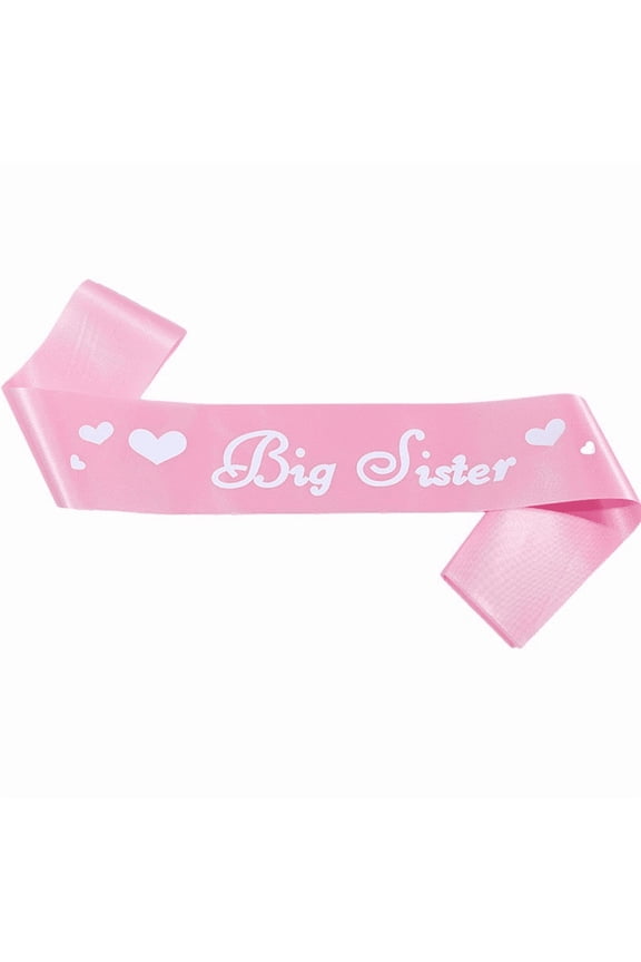 1 Pack Big Sister Sash Light Pink Satin Shoulder Sash White Heart Print New Baby Announcement Gender Reveal Party Accessory for Little Girl